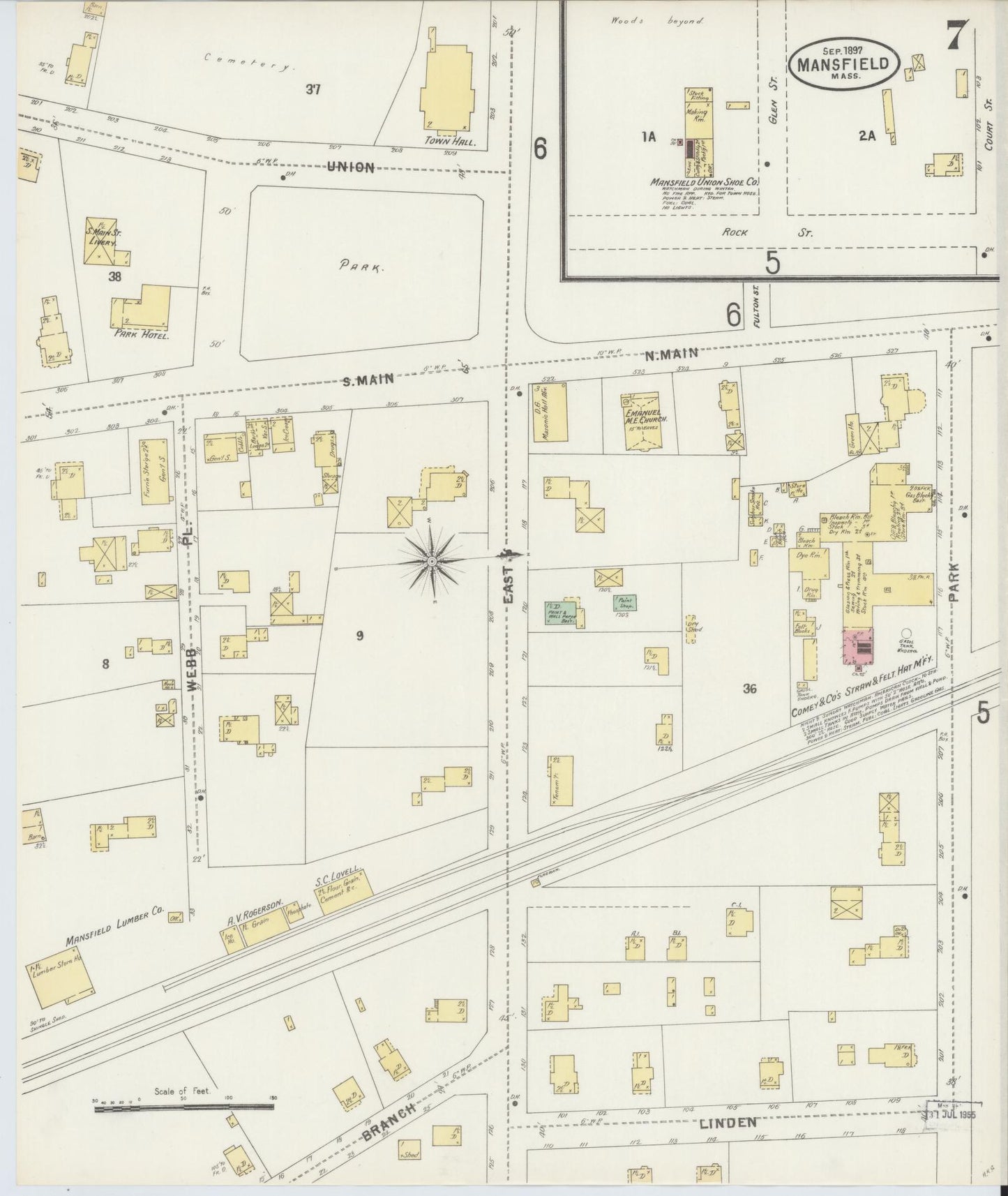Sanborn Fire Insurance Map from Mansfield, Bristol County, Massachusetts (1897), Sheet #0007 - Complete Map Set gallery image, historic Sanborn map, vintage wall art, Massachusetts Massachusetts