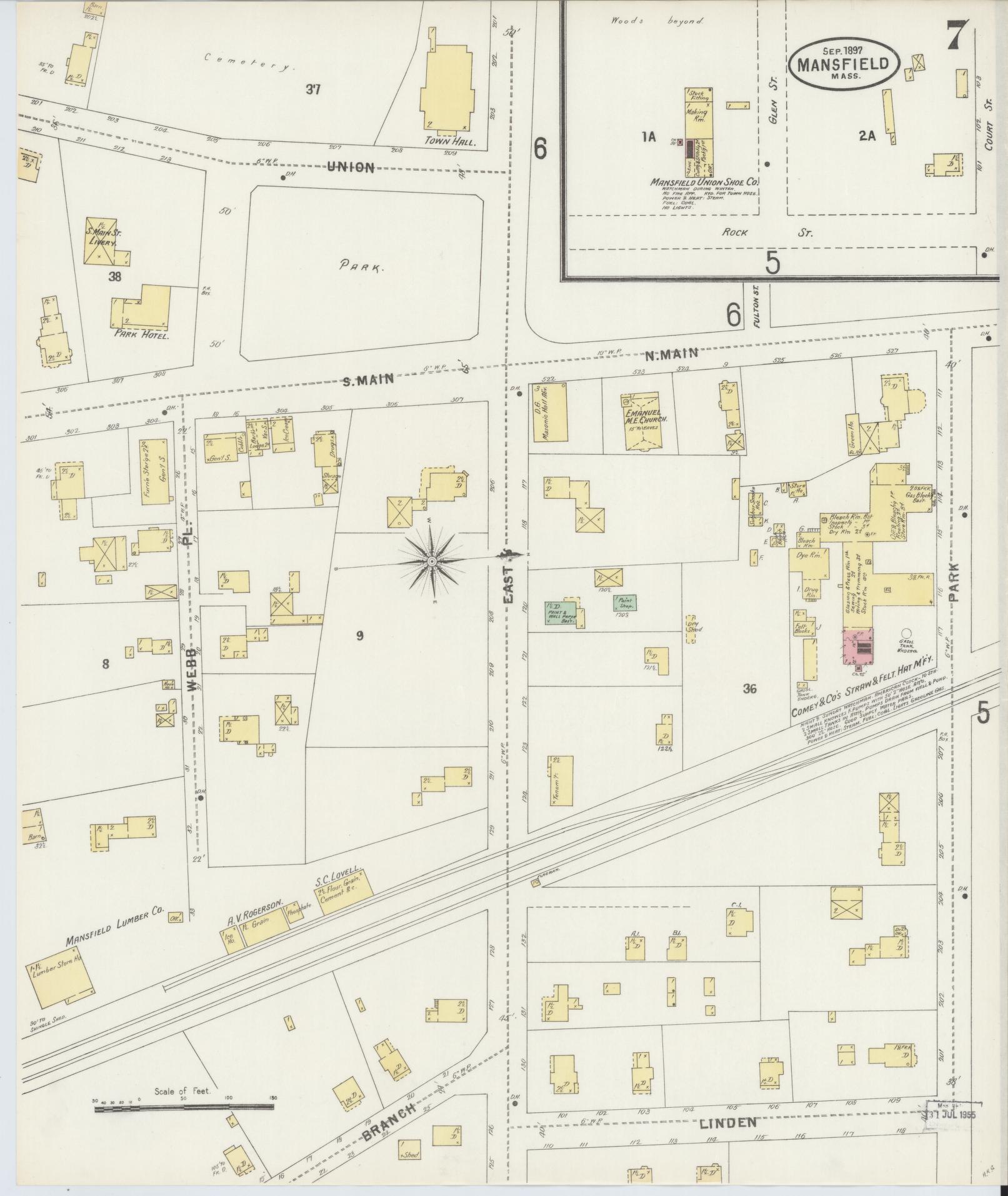 Sanborn Fire Insurance Map from Mansfield, Bristol County, Massachusetts (1897), Sheet #0007 - Complete Map Set gallery image, historic Sanborn map, vintage wall art, Massachusetts Massachusetts