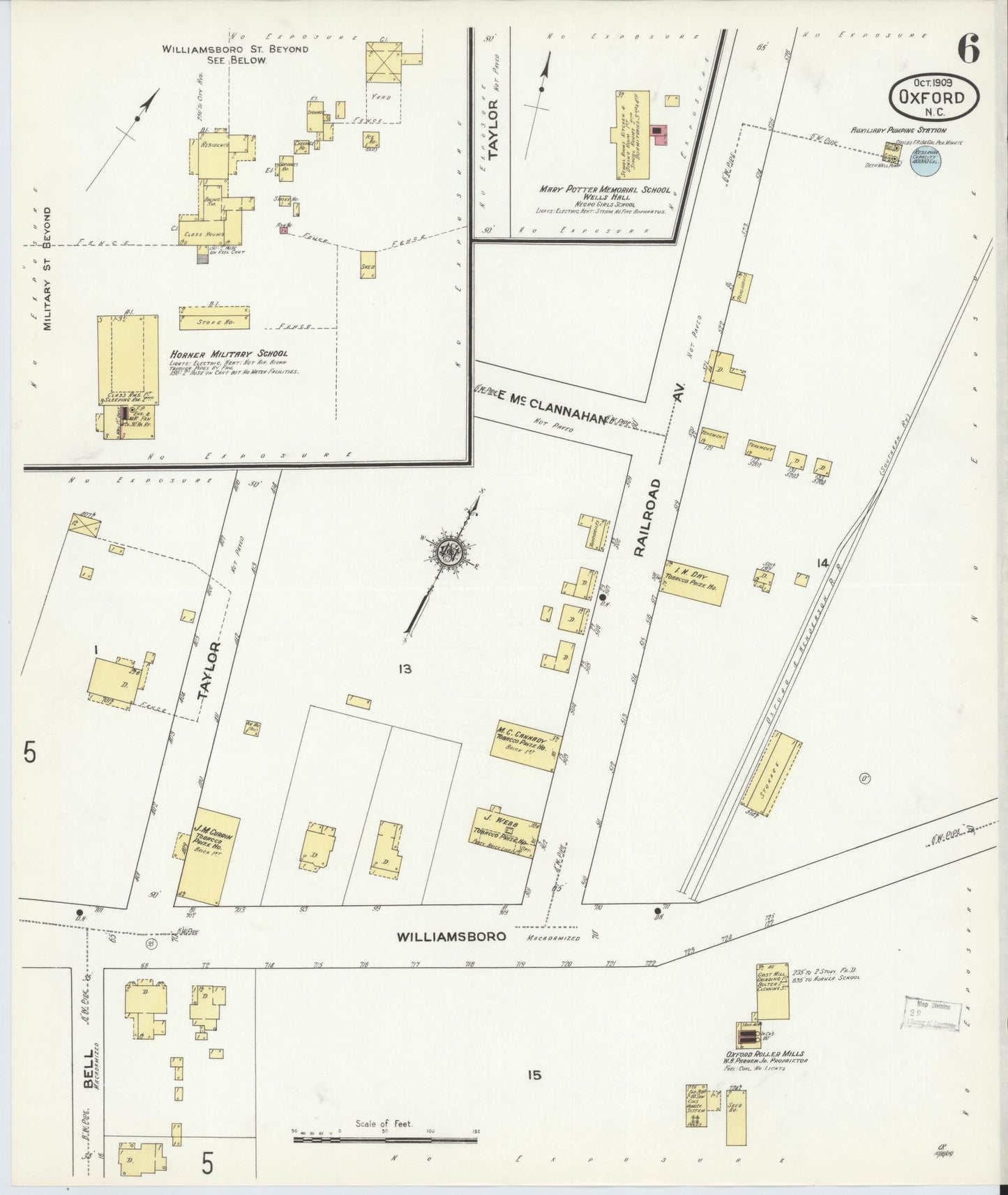 Sanborn Fire Insurance Map from Oxford, Granville County, North Carolina (1909), Sheet #0006 - Complete Map Set gallery image, historic Sanborn map, vintage wall art, North Carolina North Carolina