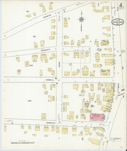 Sanborn Fire Insurance Map from Sanford, York County, Maine (1912), Sheet #0004 - Historic Sanborn Fire Insurance Map Print, vintage old map wall art, antique decor, genealogy gift, Maine Maine map