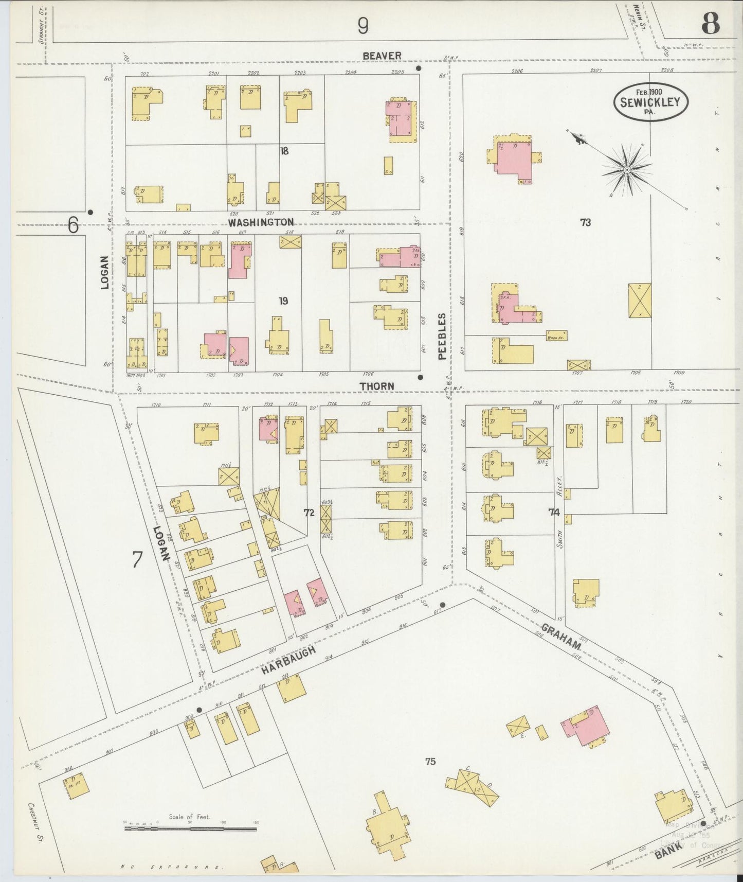 Sanborn Fire Insurance Map from Sewickley, Allegheny County, Pennsylvania (1900), Sheet #0008 - Complete Map Set gallery image, historic Sanborn map, vintage wall art, Pennsylvania Pennsylvania