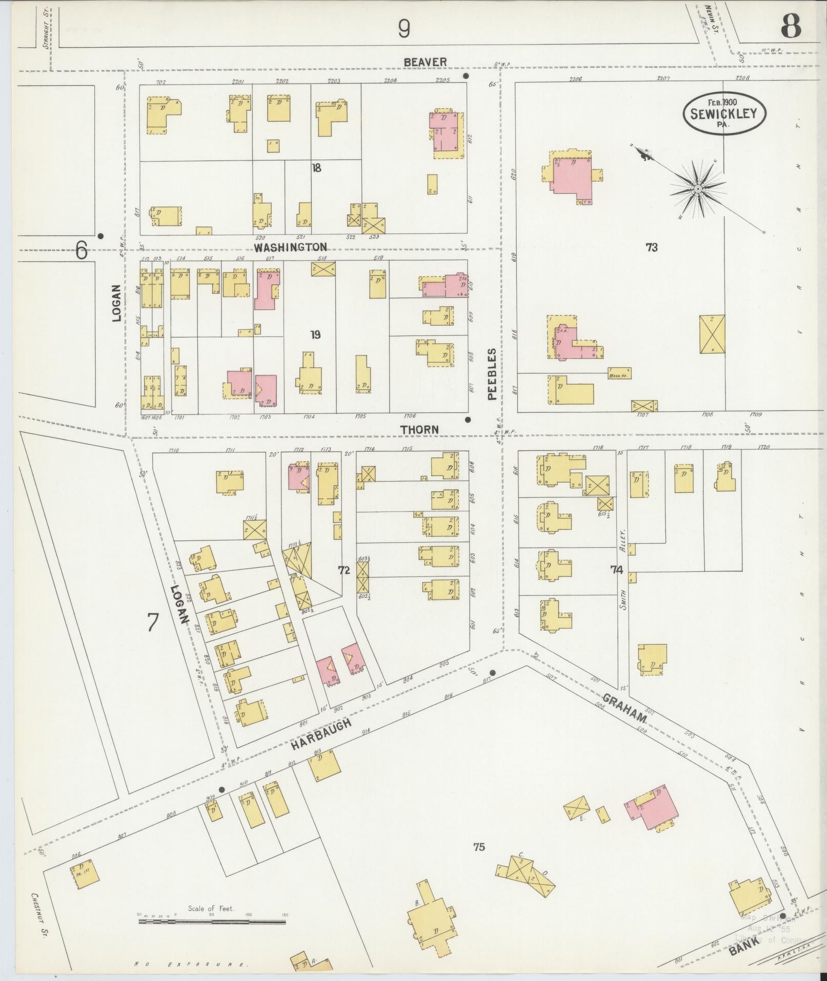 Sanborn Fire Insurance Map from Sewickley, Allegheny County, Pennsylvania (1900), Sheet #0008 - Complete Map Set gallery image, historic Sanborn map, vintage wall art, Pennsylvania Pennsylvania