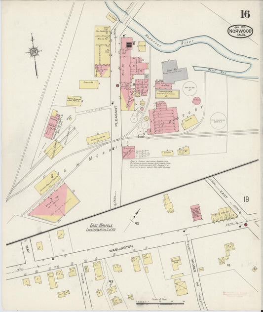 Sanborn Fire Insurance Map from Norwood, Norfolk County, Massachusetts (1915), Sheet #0016 - Historic Sanborn Fire Insurance Map Print, vintage old map wall art, antique decor, genealogy gift, Massachusetts Massachusetts map