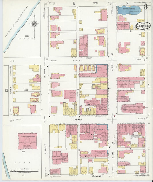 Sanborn Fire Insurance Map from Clearfield, Clearfield County, Pennsylvania (1917), Sheet #0003 - Historic Sanborn Fire Insurance Map Print, vintage old map wall art, antique decor, genealogy gift, Pennsylvania Pennsylvania map