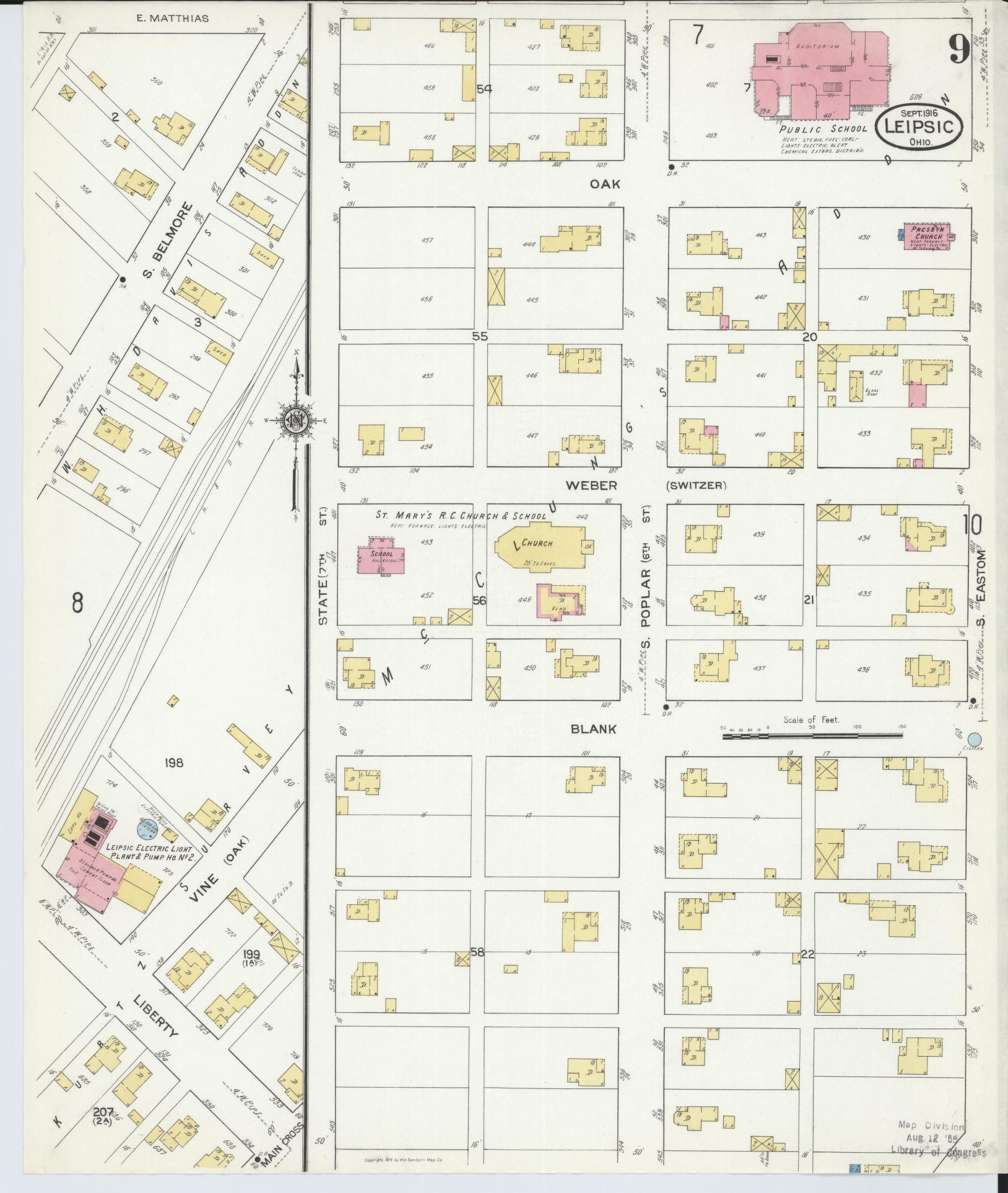 Sanborn Fire Insurance Map from Leipsic, Putnam County, Ohio (1916), Sheet #0009 - Historic Sanborn Fire Insurance Map Print, vintage old map wall art, antique decor, genealogy gift, Ohio Ohio map