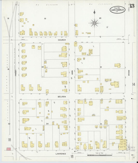 Sanborn Fire Insurance Map from Lake Charles, Calcasieu Parish, Louisiana (1909), Sheet #0013 - Historic Sanborn Fire Insurance Map Print, vintage old map wall art, antique decor, genealogy gift, Louisiana Louisiana map