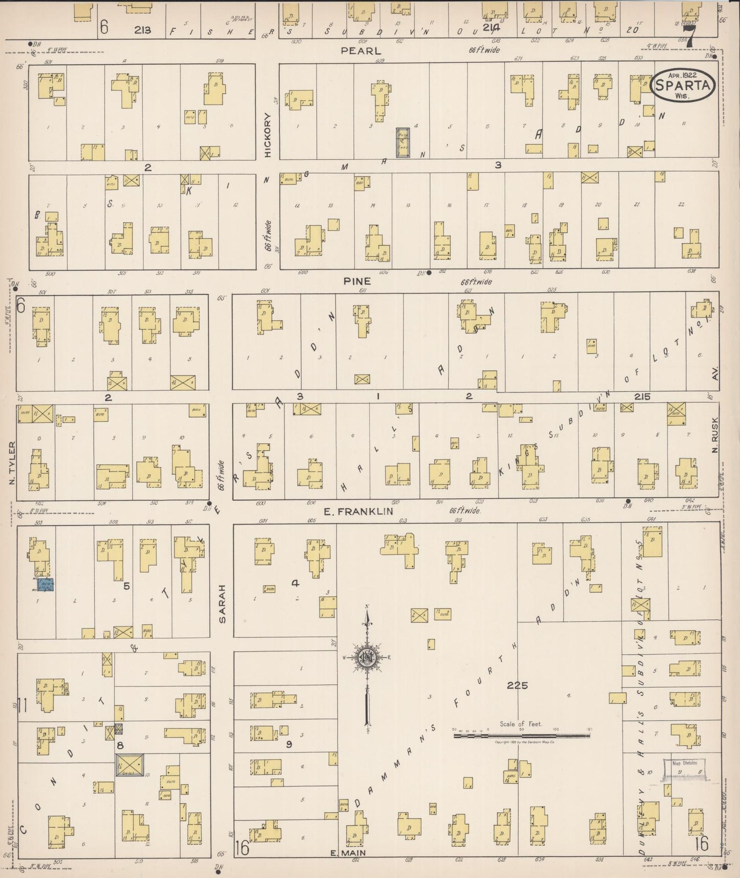 Sanborn Fire Insurance Map from Sparta, Monroe County, Wisconsin (1922), Sheet #0007 - Historic Sanborn Fire Insurance Map Print, vintage old map wall art, antique decor, genealogy gift, Wisconsin Wisconsin map