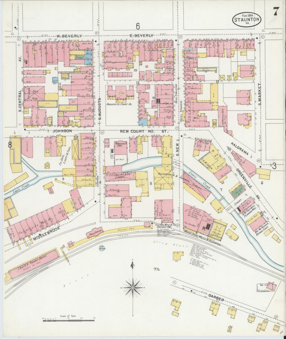 Sanborn Fire Insurance Map from Staunton, Independent Cities, Virginia (1899), Sheet #0007 - Complete Map Set gallery image, historic Sanborn map, vintage wall art, Virginia Virginia