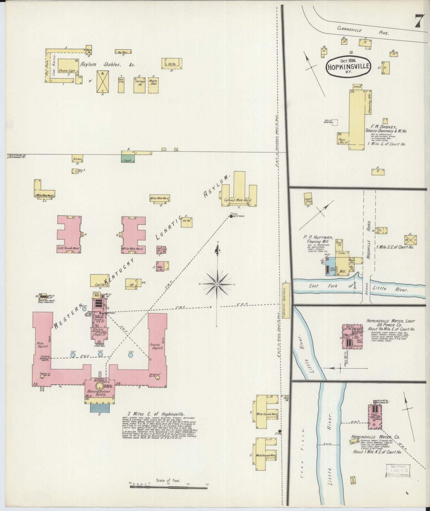 Sanborn Fire Insurance Map from Hopkinsville, Christian County, Kentucky (1896), Sheet #0007 - Historic Sanborn Fire Insurance Map Print, vintage old map wall art, antique decor, genealogy gift, Kentucky Kentucky map