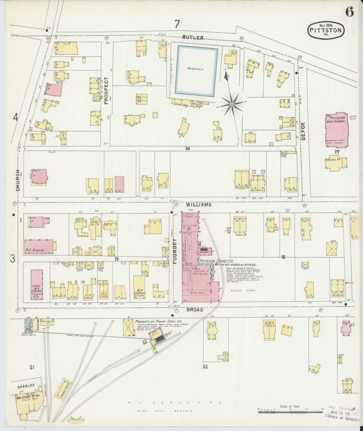Sanborn Fire Insurance Map from Pittston, Luzerne County, Pennsylvania (1896), Sheet #0006 - Historic Sanborn Fire Insurance Map Print, vintage old map wall art, antique decor, genealogy gift, Pennsylvania Pennsylvania map