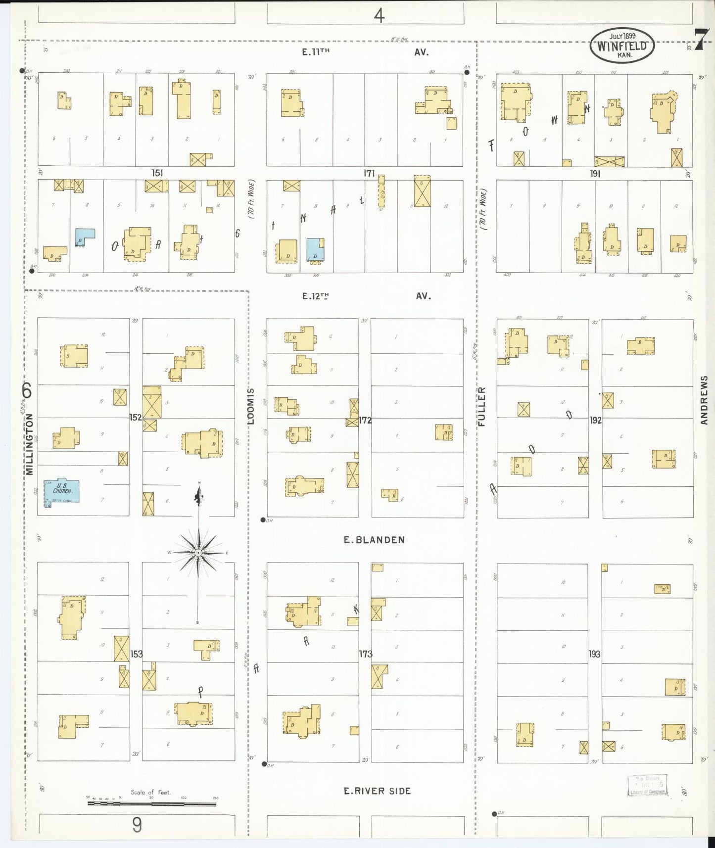 Sanborn Fire Insurance Map from Winfield, Cowley County, Kansas (1899), Sheet #0007 - Historic Sanborn Fire Insurance Map Print, vintage old map wall art, antique decor, genealogy gift, Kansas Kansas map