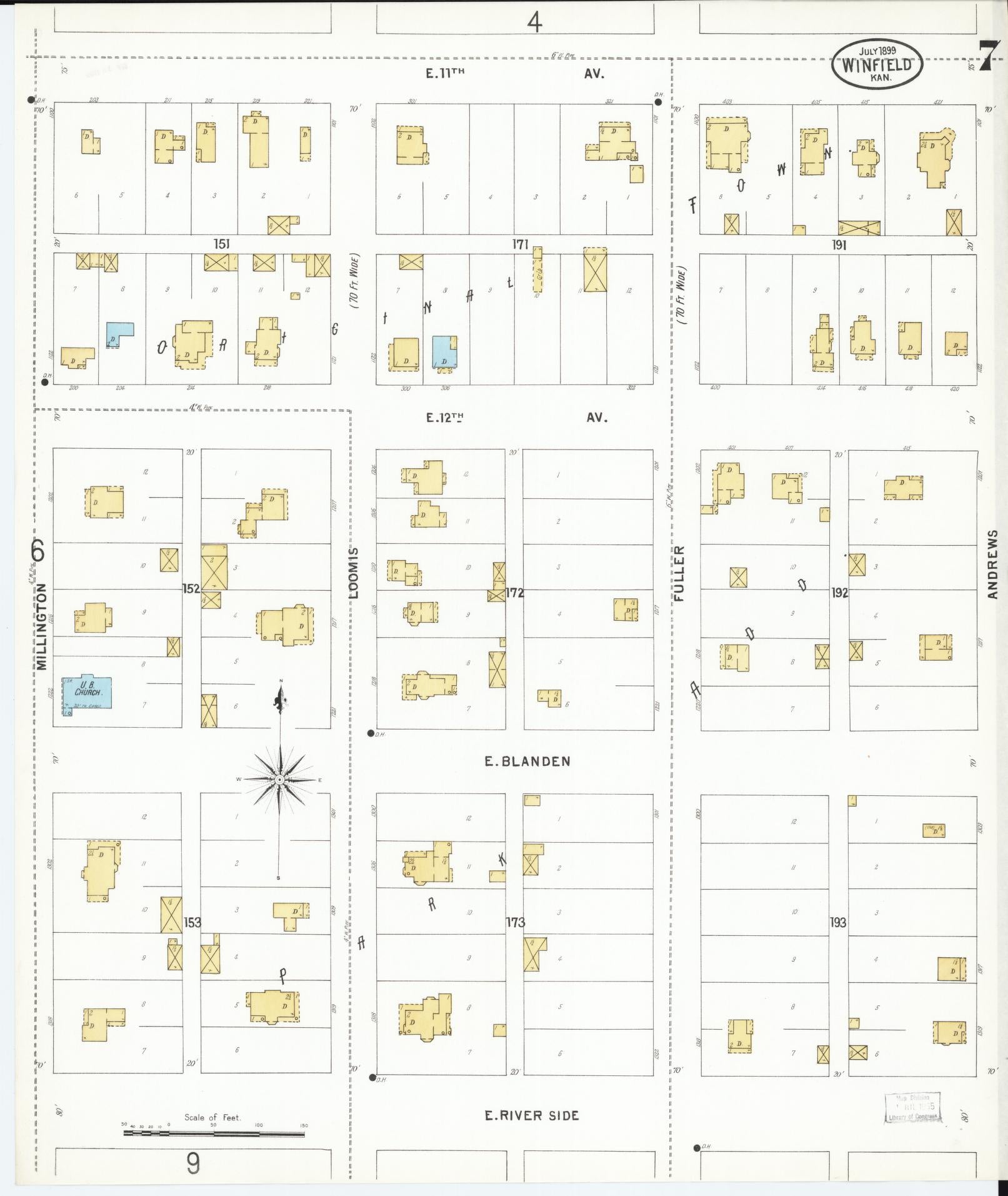 Sanborn Fire Insurance Map from Winfield, Cowley County, Kansas (1899), Sheet #0007 - Historic Sanborn Fire Insurance Map Print, vintage old map wall art, antique decor, genealogy gift, Kansas Kansas map