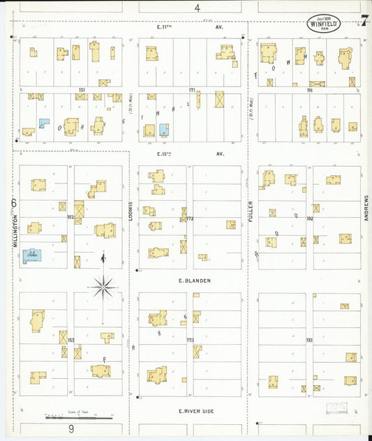 Sanborn Fire Insurance Map from Winfield, Cowley County, Kansas (1899), Sheet #0007 - Historic Sanborn Fire Insurance Map Print, vintage old map wall art, antique decor, genealogy gift, Kansas Kansas map