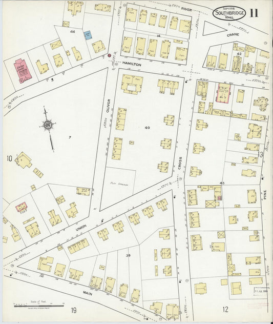 Sanborn Fire Insurance Map from Southbridge, Worcester County, Massachusetts (1918), Sheet #0011 - Historic Sanborn Fire Insurance Map Print, vintage old map wall art, antique decor, genealogy gift, Massachusetts Massachusetts map