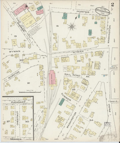 Sanborn Fire Insurance Map from Stoughton, Norfolk County, Massachusetts (1885), Sheet #0002 - Historic Sanborn Fire Insurance Map Print, vintage old map wall art, antique decor, genealogy gift, Massachusetts Massachusetts map