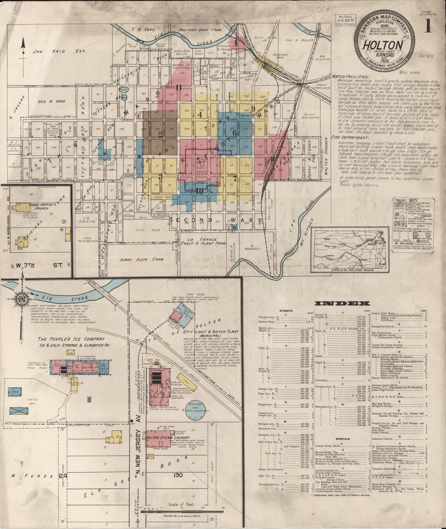 Sanborn Fire Insurance Map from Holton, Jackson County, Kansas (1922), Sheet #0001 - Complete Map Set gallery image, historic Sanborn map, vintage wall art, Kansas Kansas