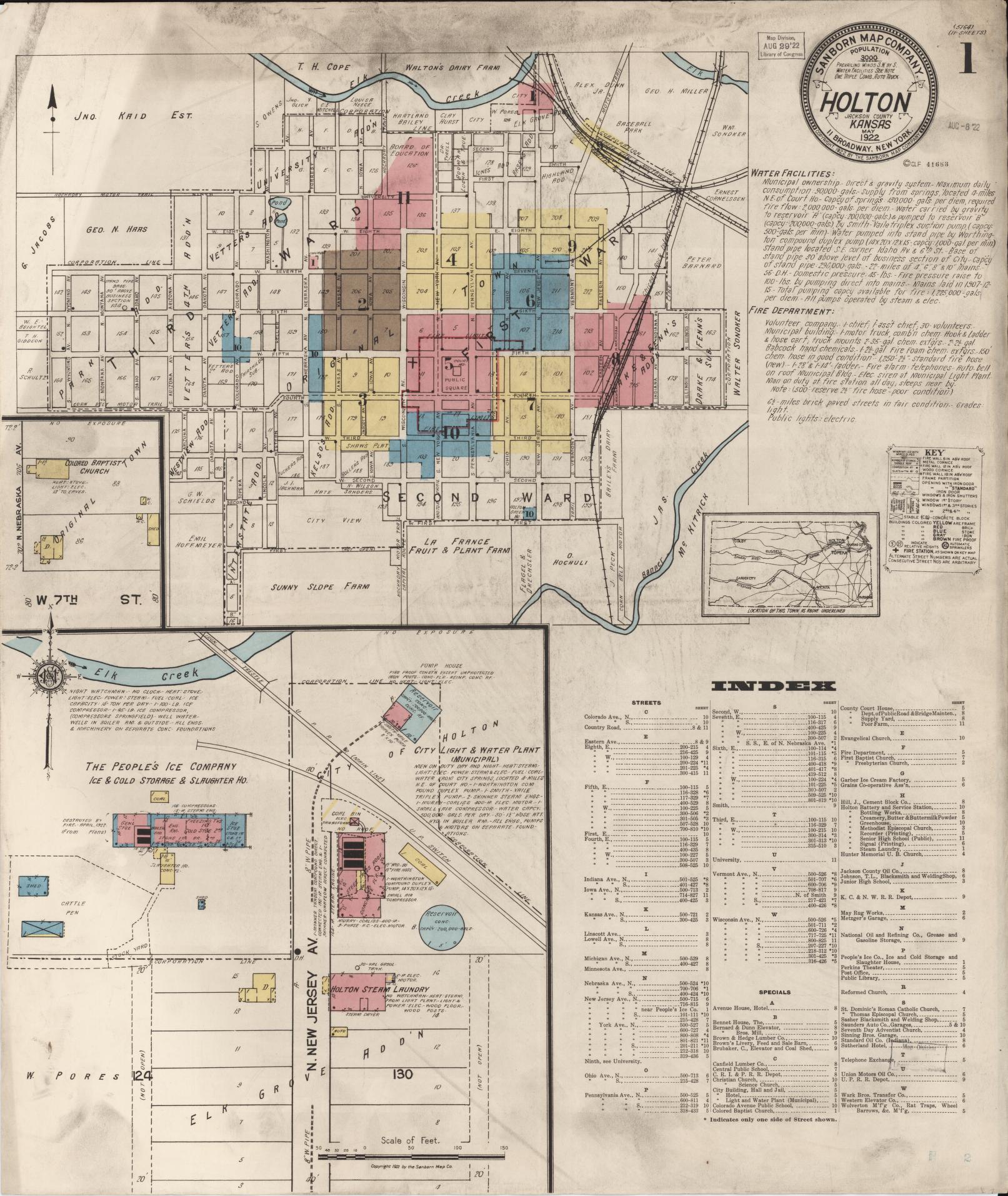 Sanborn Fire Insurance Map from Holton, Jackson County, Kansas (1922), Sheet #0001 - Complete Map Set gallery image, historic Sanborn map, vintage wall art, Kansas Kansas