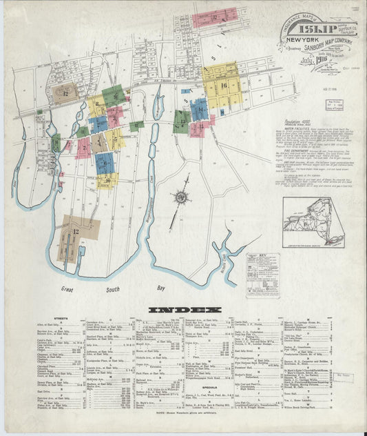 Sanborn Fire Insurance Map from Islip, Suffolk County, New York. (1916) – Historic Sanborn Fire Insurance Map Print