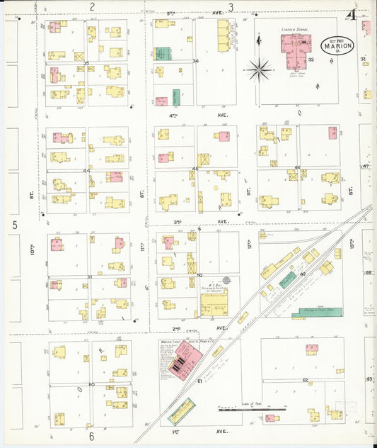 Sanborn Fire Insurance Map from Marion, Linn County, Iowa (1905), Sheet #0004 - Historic Sanborn Fire Insurance Map Print, vintage old map wall art