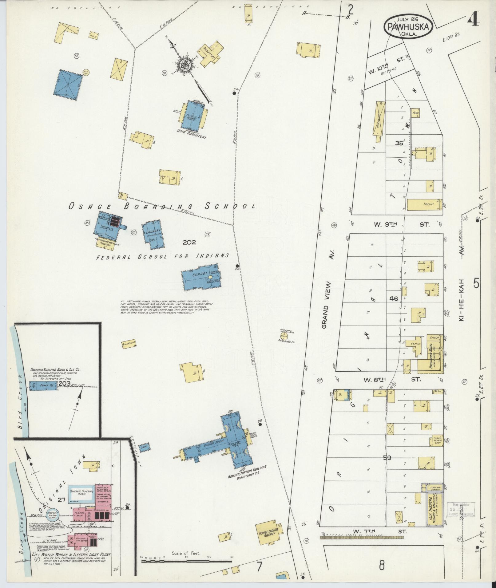 Sanborn Fire Insurance Map from Pawhuska, Osage County, Oklahoma (1916), Sheet #0004 - Complete Map Set gallery image, historic Sanborn map, vintage wall art, Oklahoma Oklahoma