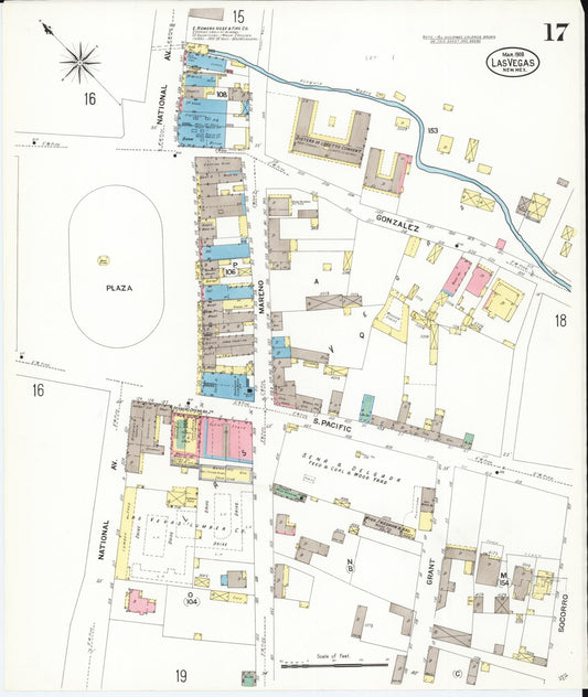 Sanborn Fire Insurance Map from Las Vegas, San Miguel County, New Mexico (1908), Sheet #0017 - Historic Sanborn Fire Insurance Map Print, vintage old map wall art, antique decor, genealogy gift, New Mexico New Mexico map