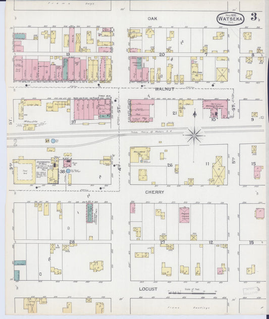 Sanborn Fire Insurance Map from Watseka, Iroquois County, Illinois (1892), Sheet #0003 - Historic Sanborn Fire Insurance Map Print, vintage old map wall art, antique decor, genealogy gift, Illinois Illinois map