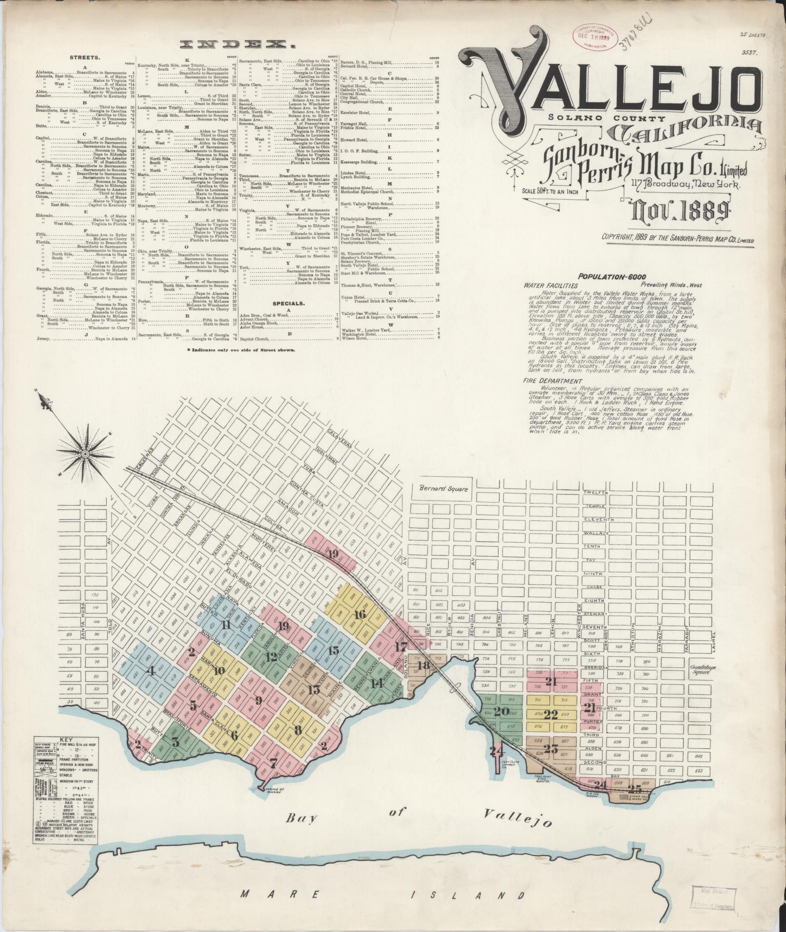 Sanborn Fire Insurance Map from Vallejo, Solano County, California. (1889) – Historic Sanborn Fire Insurance Map Print
