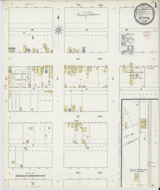 Sanborn Fire Insurance Map from Kildare, Kay County, Oklahoma (1895), Sheet #0001 - Complete Map Set gallery image, historic Sanborn map, vintage wall art, Oklahoma Oklahoma