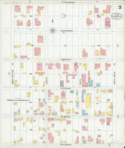 Sanborn Fire Insurance Map from Laredo, Webb County, Texas (1900), Sheet #0003 - Historic Sanborn Fire Insurance Map Print, vintage old map wall art, antique decor, genealogy gift, Texas Texas map