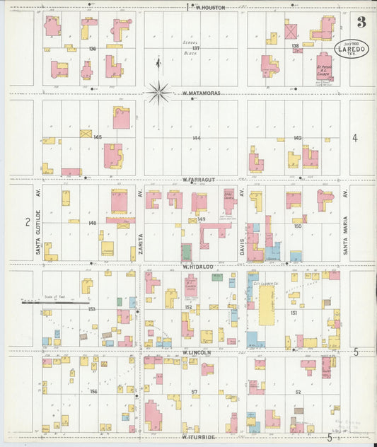 Sanborn Fire Insurance Map from Laredo, Webb County, Texas (1900), Sheet #0003 - Historic Sanborn Fire Insurance Map Print, vintage old map wall art, antique decor, genealogy gift, Texas Texas map