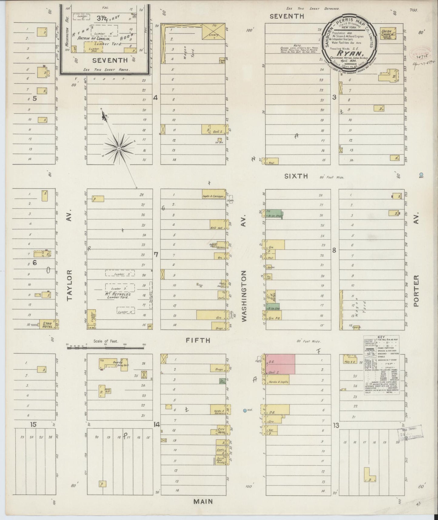 Sanborn Fire Insurance Map from Ryan, Jefferson County, Oklahoma (1894), Sheet #0001 - Historic Sanborn Fire Insurance Map Print, vintage old map wall art, antique decor, genealogy gift, Oklahoma Oklahoma map