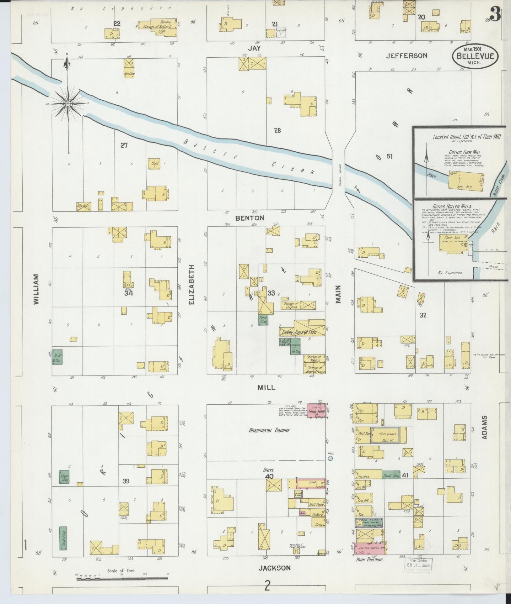 Sanborn Fire Insurance Map from Bellevue, Eaton County, Michigan (1901), Sheet #0003 - Complete Map Set gallery image, historic Sanborn map, vintage wall art, Michigan Michigan