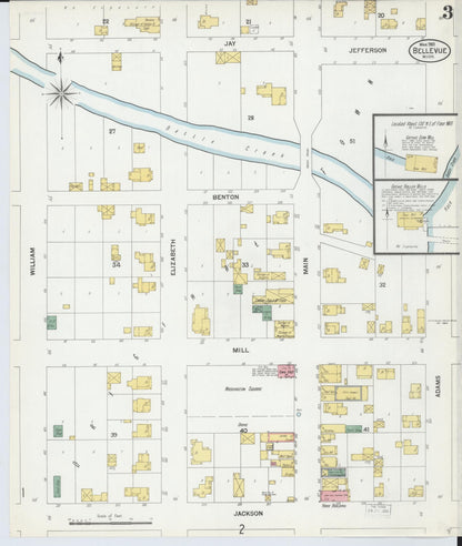 Sanborn Fire Insurance Map from Bellevue, Eaton County, Michigan (1901), Sheet #0003 - Complete Map Set gallery image, historic Sanborn map, vintage wall art, Michigan Michigan