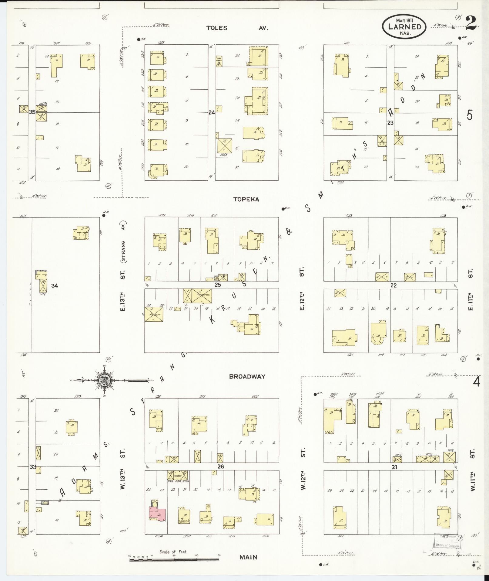 Sanborn Fire Insurance Map from Larned, Pawnee County, Kansas (1911), Sheet #0002 - Historic Sanborn Fire Insurance Map Print, vintage old map wall art, antique decor, genealogy gift, Kansas Kansas map