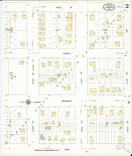 Sanborn Fire Insurance Map from Larned, Pawnee County, Kansas (1911), Sheet #0002 - Historic Sanborn Fire Insurance Map Print, vintage old map wall art, antique decor, genealogy gift, Kansas Kansas map
