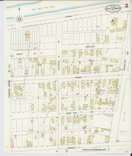 Sanborn Fire Insurance Map from Sault Sainte Marie, Chippewa County, Michigan (1897), Sheet #0002 - Historic Sanborn Fire Insurance Map Print, vintage old map wall art, antique decor, genealogy gift, Michigan Michigan map