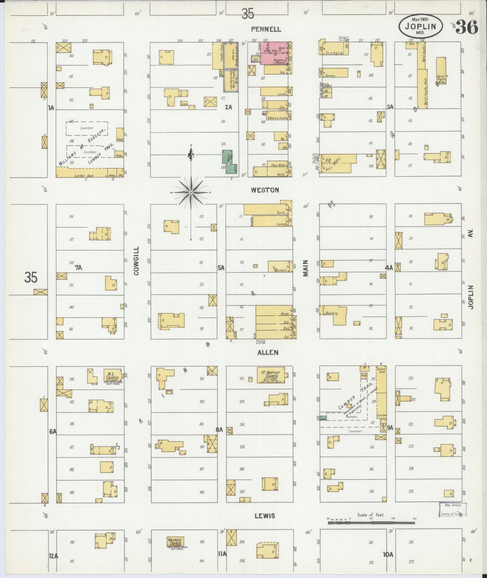 Sanborn Fire Insurance Map from Joplin, Jasper County, Missouri (1900), Sheet #0036 - Complete Map Set gallery image, historic Sanborn map, vintage wall art, Missouri Missouri