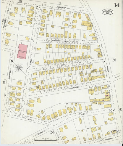 Sanborn Fire Insurance Map from Everett, Middlesex County, Massachusetts (1903), Sheet #0014 - Historic Sanborn Fire Insurance Map Print, vintage old map wall art, antique decor, genealogy gift, Massachusetts Massachusetts map