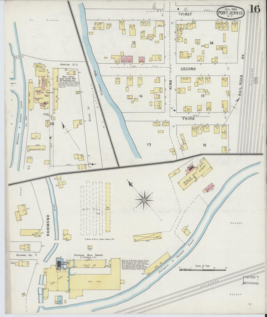 Sanborn Fire Insurance Map from Port Jervis, Orange County, New York (1894), Sheet #0016 - Historic Sanborn Fire Insurance Map Print, vintage old map wall art, antique decor, genealogy gift, New York New York map