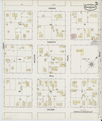 Sanborn Fire Insurance Map from Beaumont, Jefferson County, Texas (1889), Sheet #0005 - Historic Sanborn Fire Insurance Map Print, vintage old map wall art, antique decor, genealogy gift, Texas Texas map