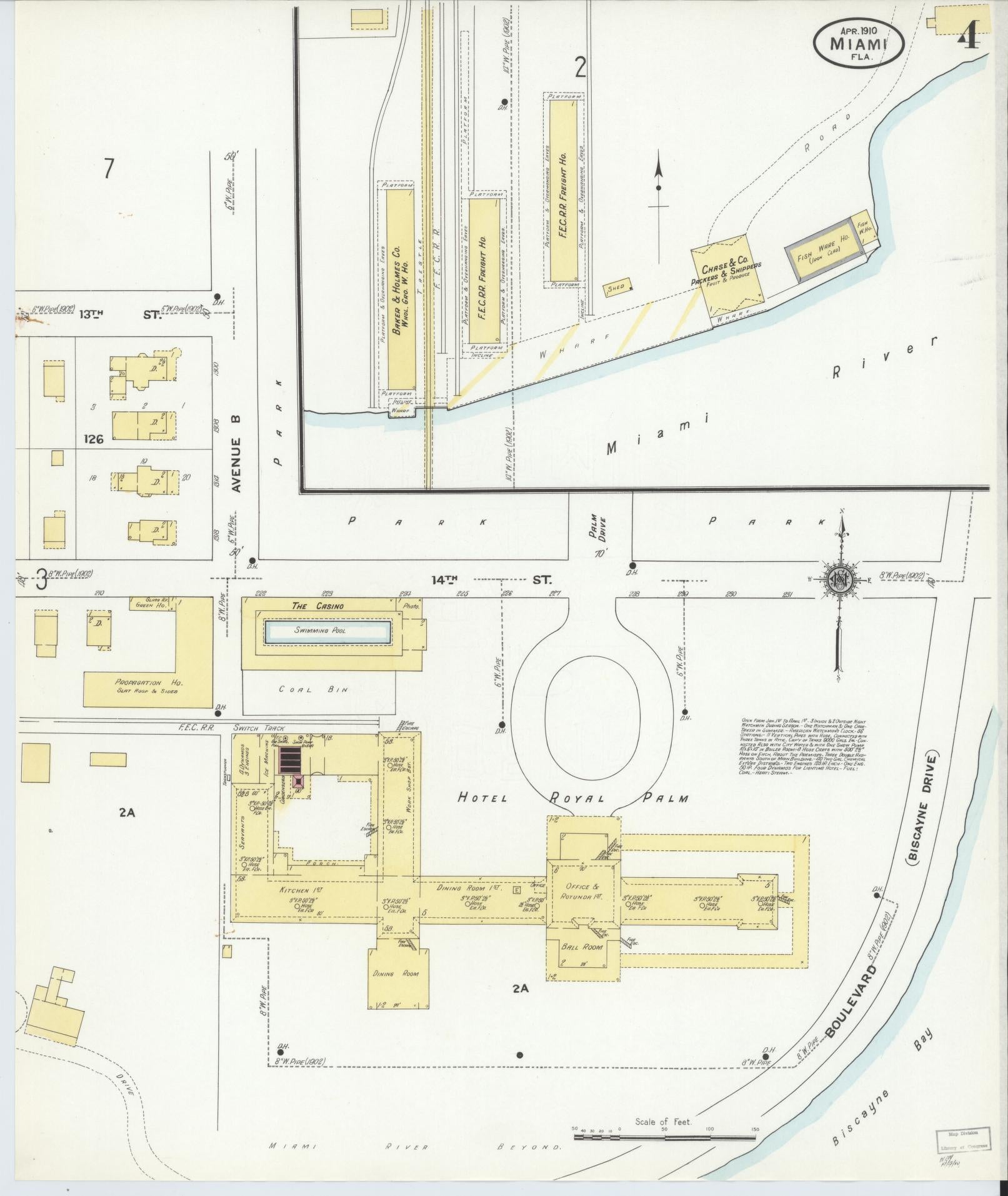 Sanborn Fire Insurance Map from Miami, Dade County, Florida (1910), Sheet #0004 - Complete Map Set gallery image, historic Sanborn map, vintage wall art, Florida Florida