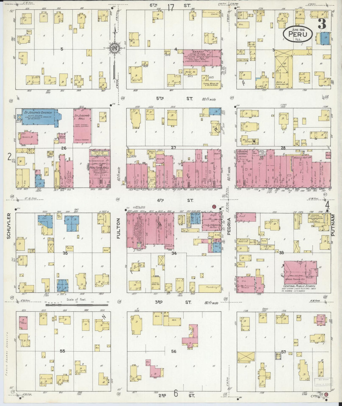 Sanborn Fire Insurance Map from Peru, La Salle County, Illinois (1916), Sheet #0003 - Historic Sanborn Fire Insurance Map Print, vintage old map wall art, antique decor, genealogy gift, Illinois Illinois map