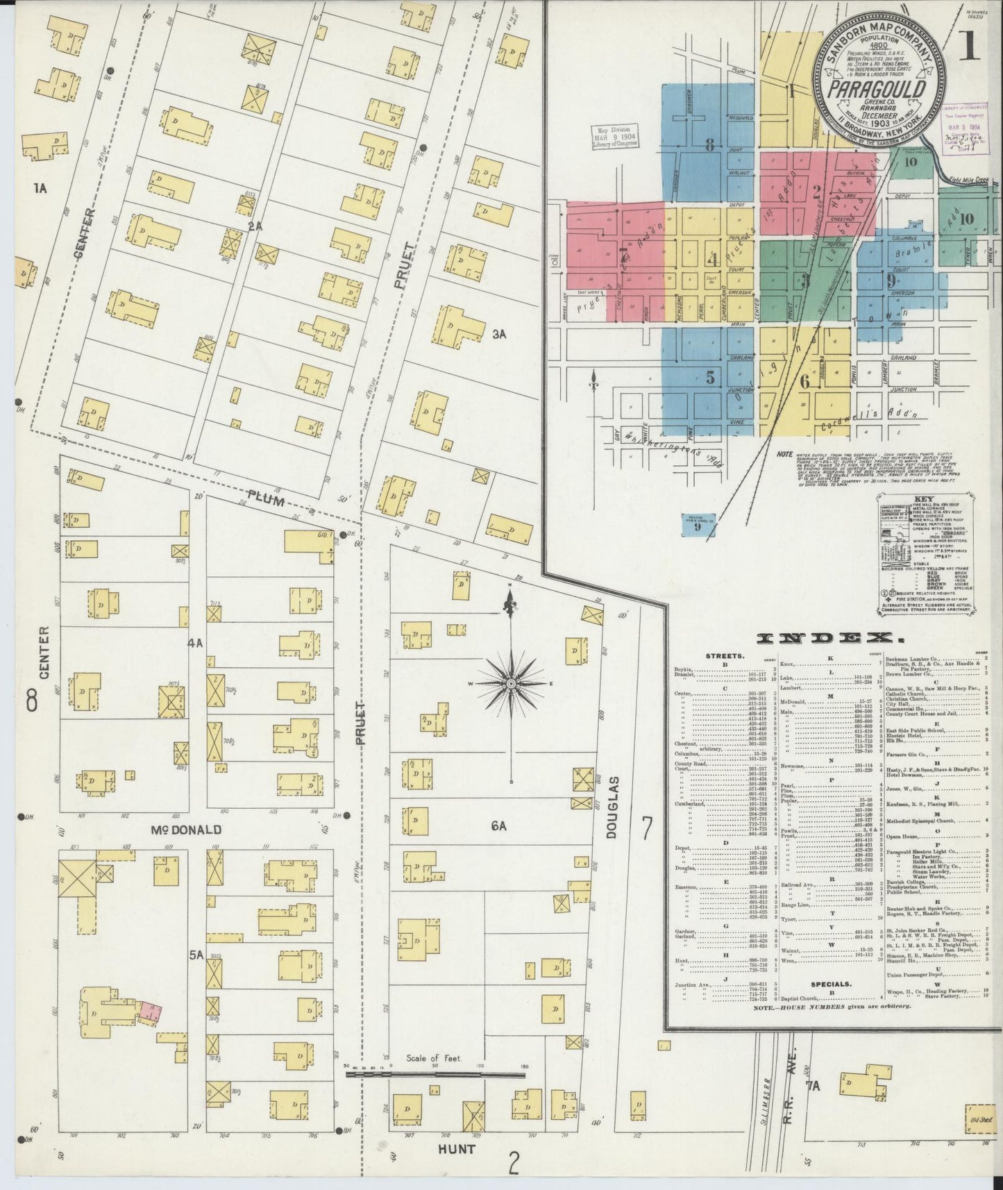 Sanborn Fire Insurance Map from Paragould, Greene County, Arkansas (1903), Sheet #0001 - Complete Map Set gallery image, historic Sanborn map, vintage wall art, Arkansas Arkansas
