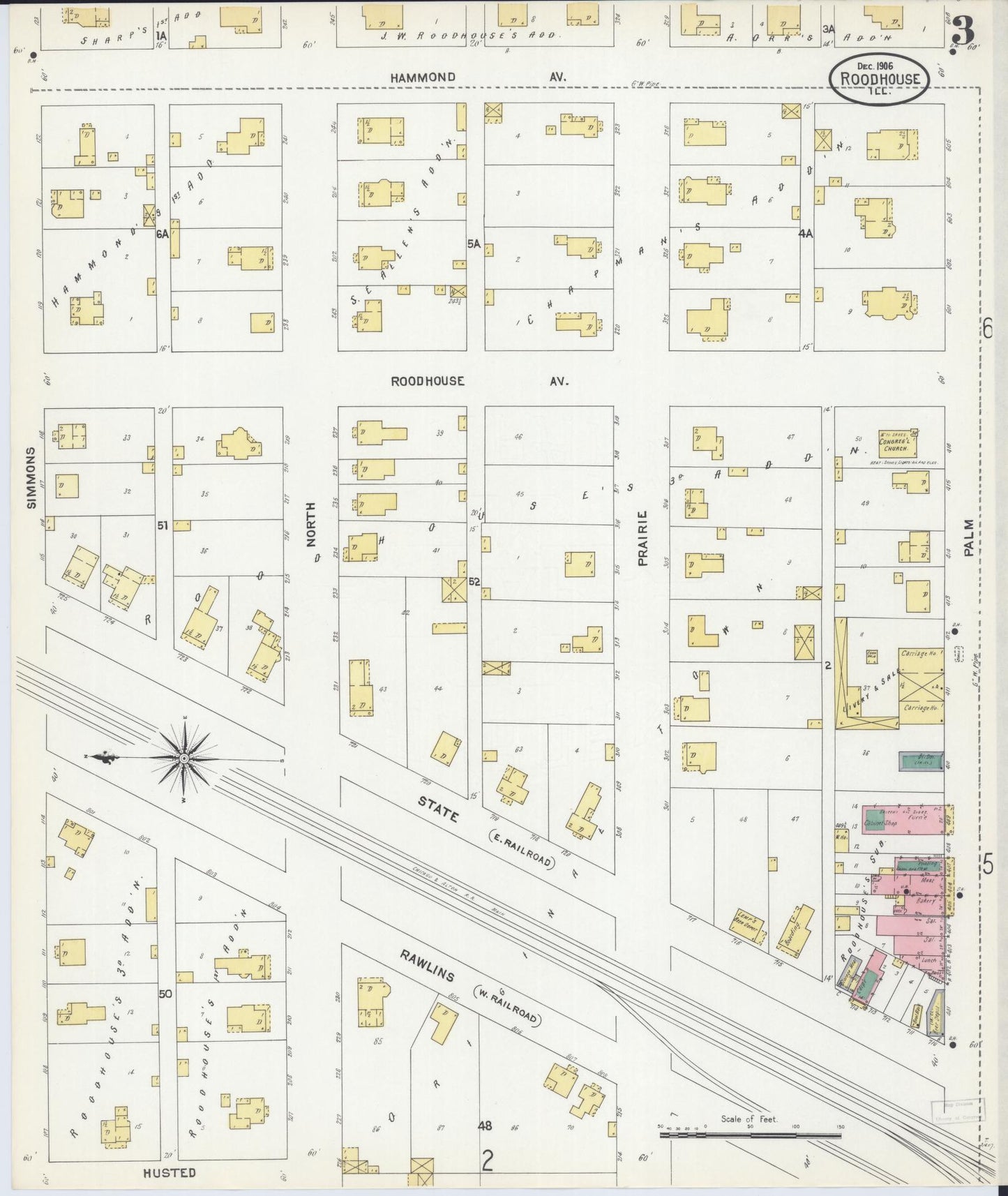 Sanborn Fire Insurance Map from Roodhouse, Greene County, Illinois (1906), Sheet #0003 - Complete Map Set gallery image, historic Sanborn map, vintage wall art, Illinois Illinois