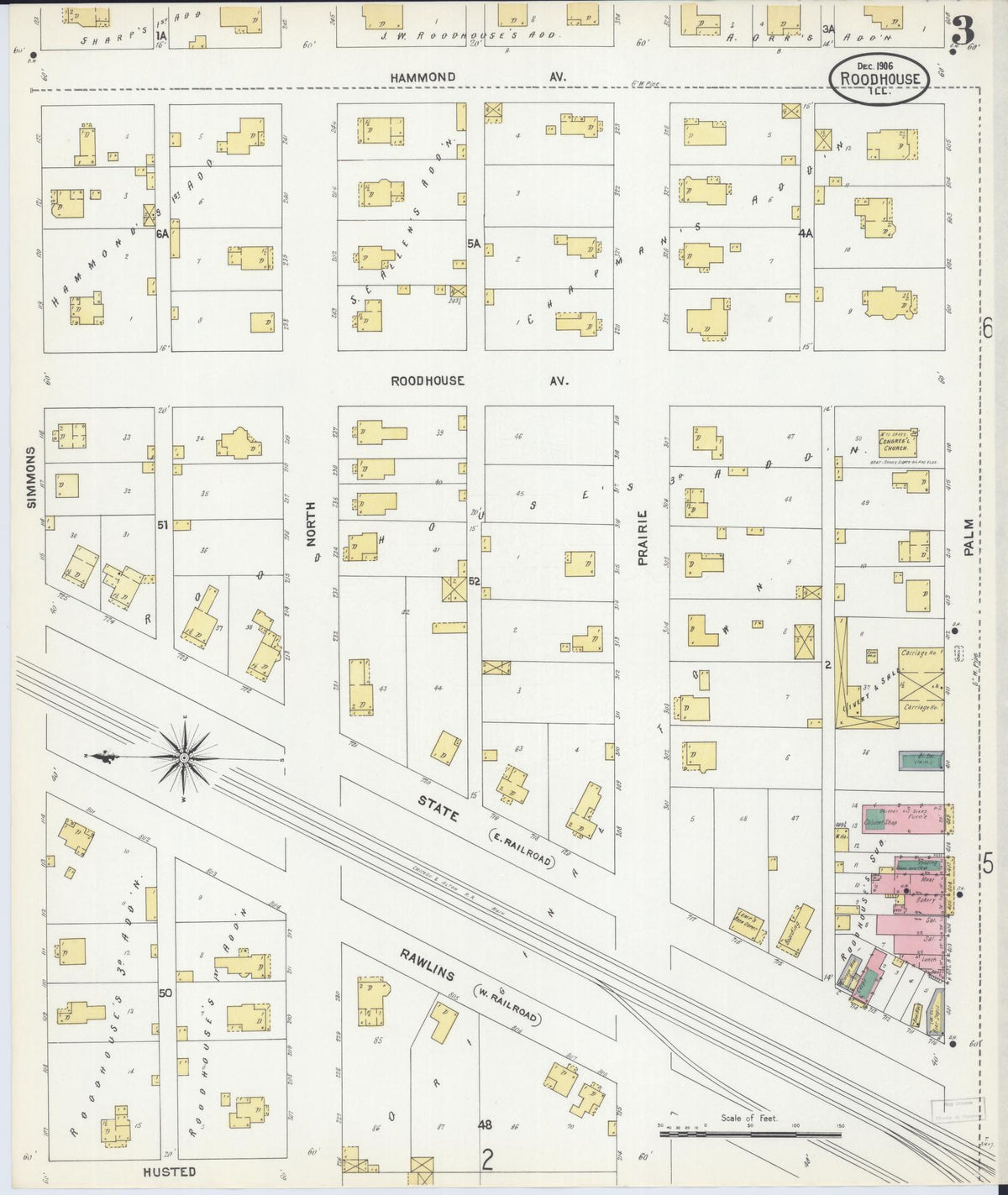 Sanborn Fire Insurance Map from Roodhouse, Greene County, Illinois (1906), Sheet #0003 - Complete Map Set gallery image, historic Sanborn map, vintage wall art, Illinois Illinois