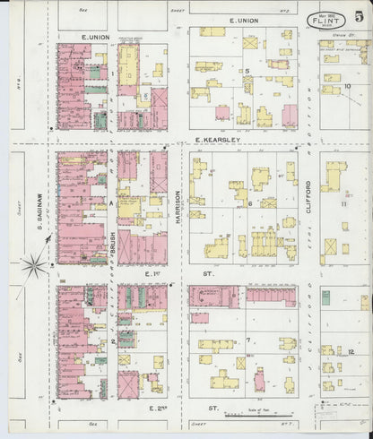Sanborn Fire Insurance Map from Flint, Genesee County, Michigan (1892), Sheet #0005 - Complete Map Set gallery image, historic Sanborn map, vintage wall art, Michigan Michigan