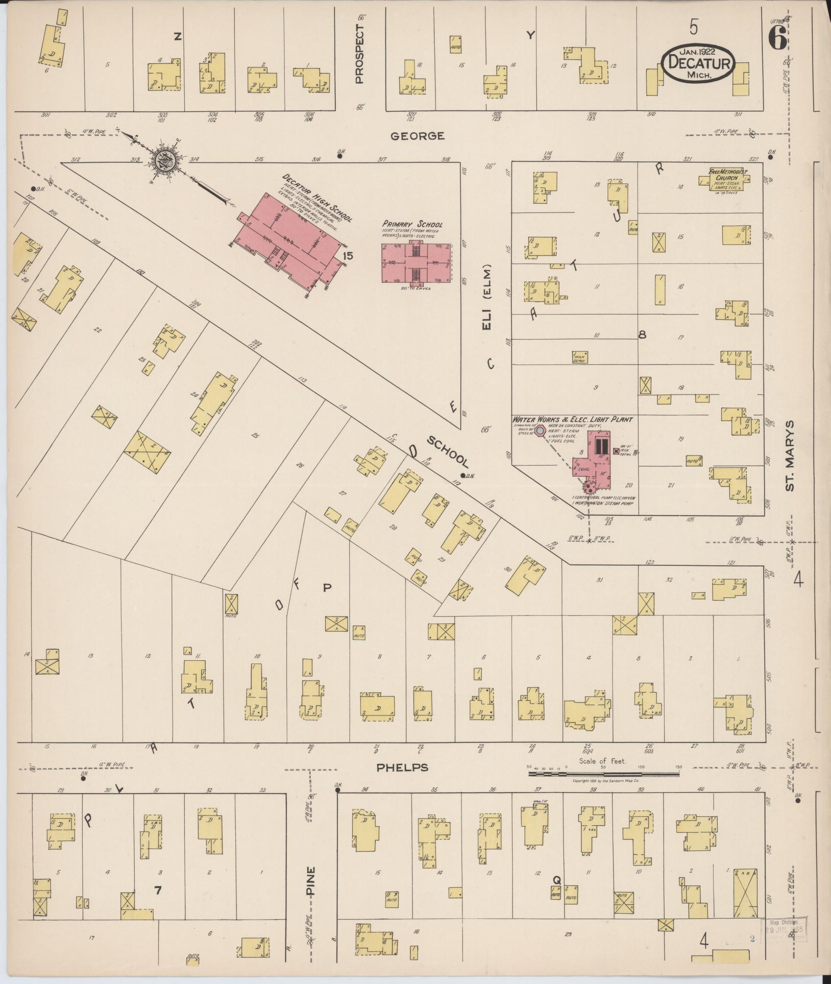 Sanborn Fire Insurance Map from Decatur, Van Buren County, Michigan (1922), Sheet #0006 - Complete Map Set gallery image, historic Sanborn map, vintage wall art, Michigan Michigan