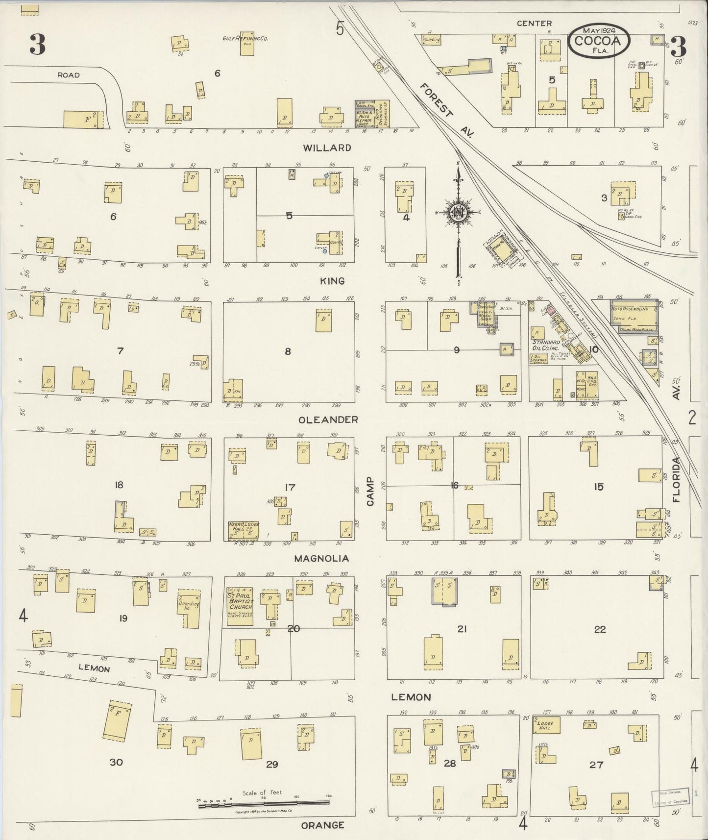 Sanborn Fire Insurance Map from Cocoa, Brevard County, Florida (1924), Sheet #0003 - Historic Sanborn Fire Insurance Map Print, vintage old map wall art, antique decor, genealogy gift, Florida Florida map