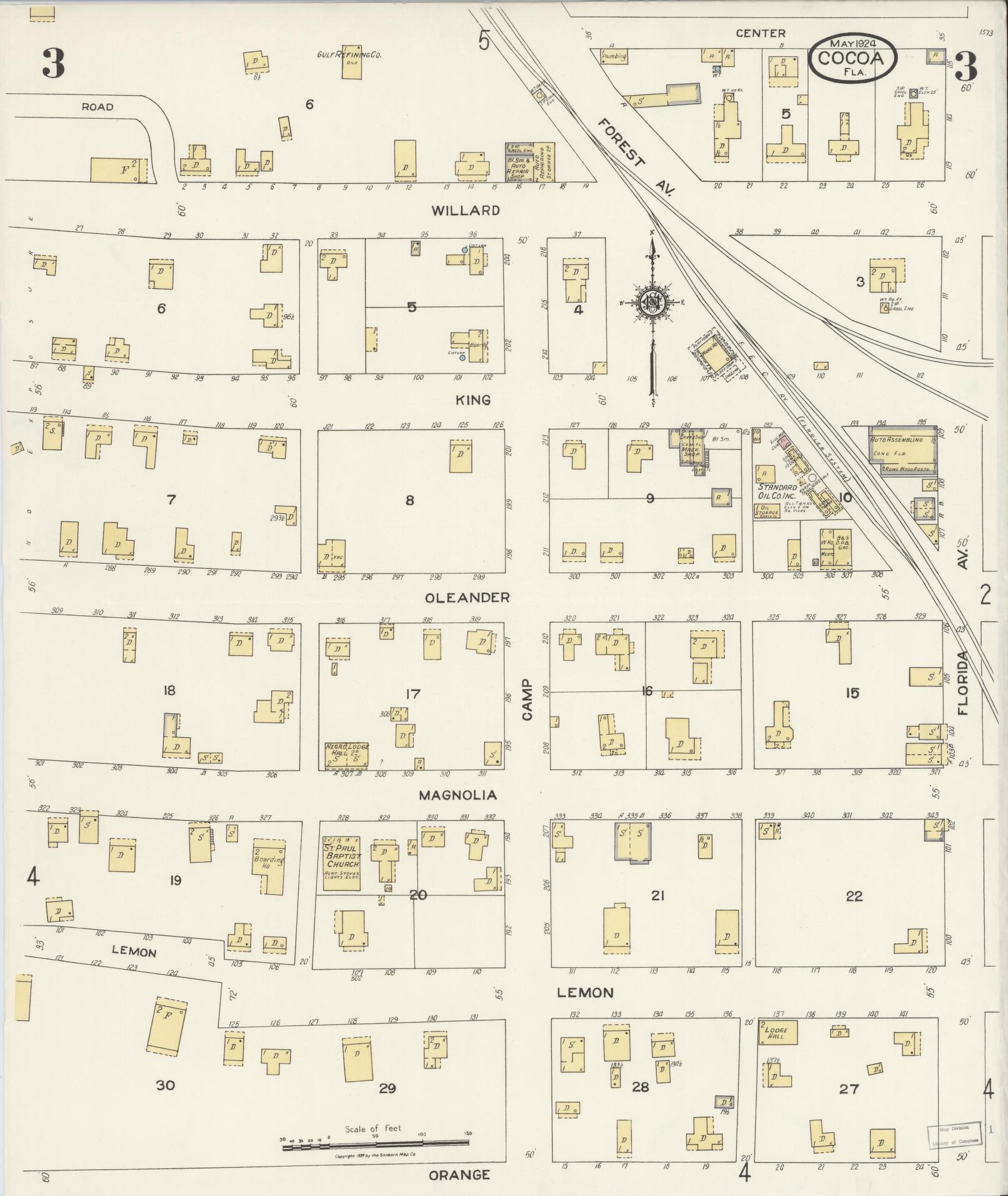 Sanborn Fire Insurance Map from Cocoa, Brevard County, Florida (1924), Sheet #0003 - Historic Sanborn Fire Insurance Map Print, vintage old map wall art, antique decor, genealogy gift, Florida Florida map