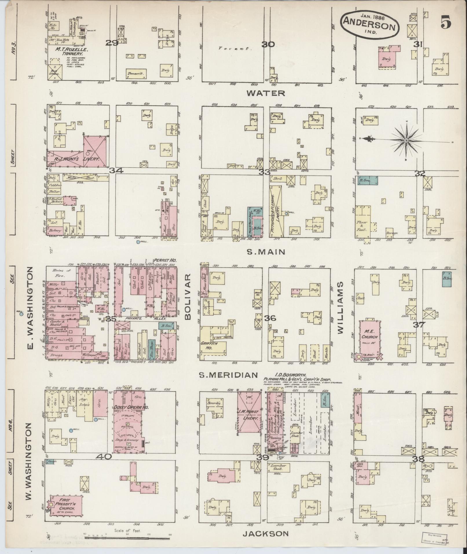 Sanborn Fire Insurance Map from Anderson, Madison County, Indiana (1886), Sheet #0005 - Complete Map Set gallery image, historic Sanborn map, vintage wall art, Indiana Indiana